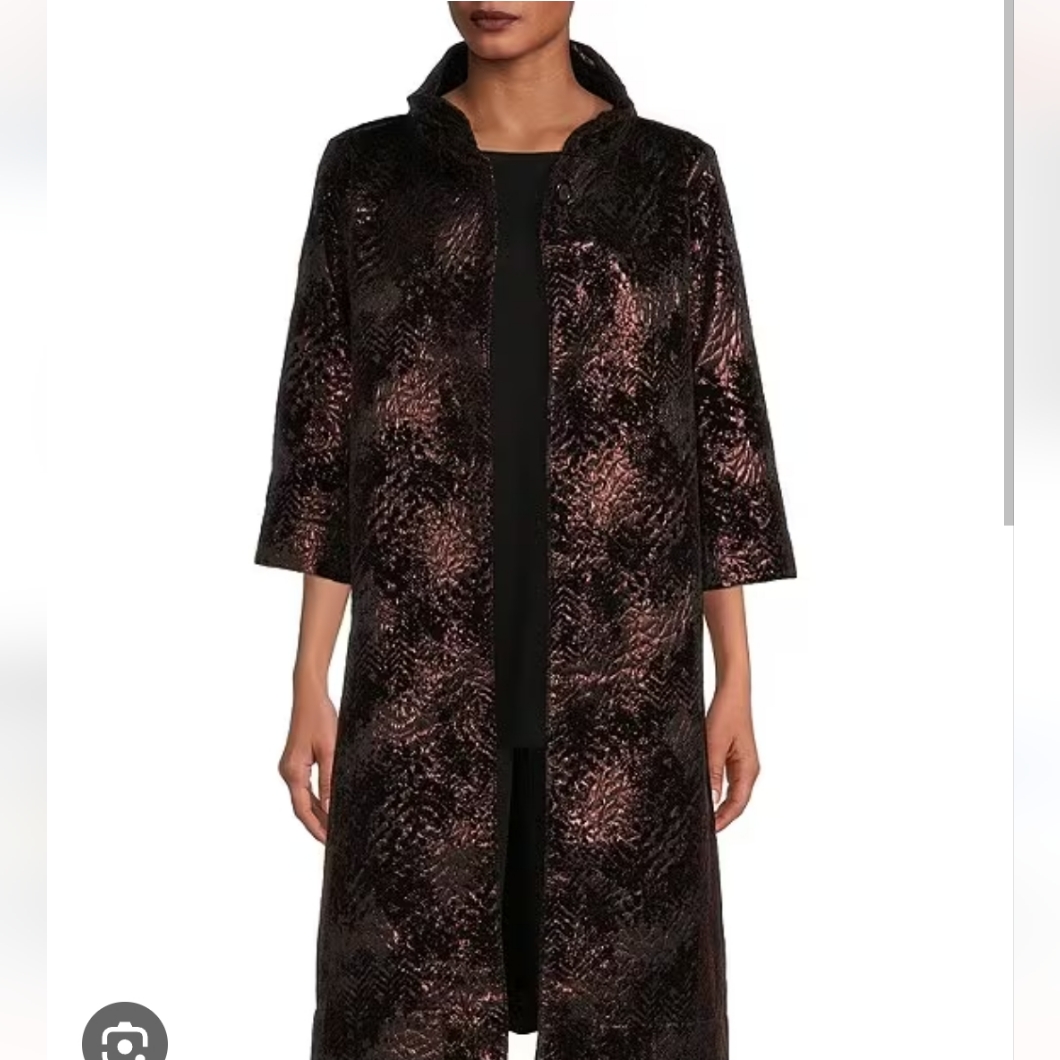 Bryn Walker Yara Mettalic Flocked Jacquard Stand Collar 3/4 Sleeve Long